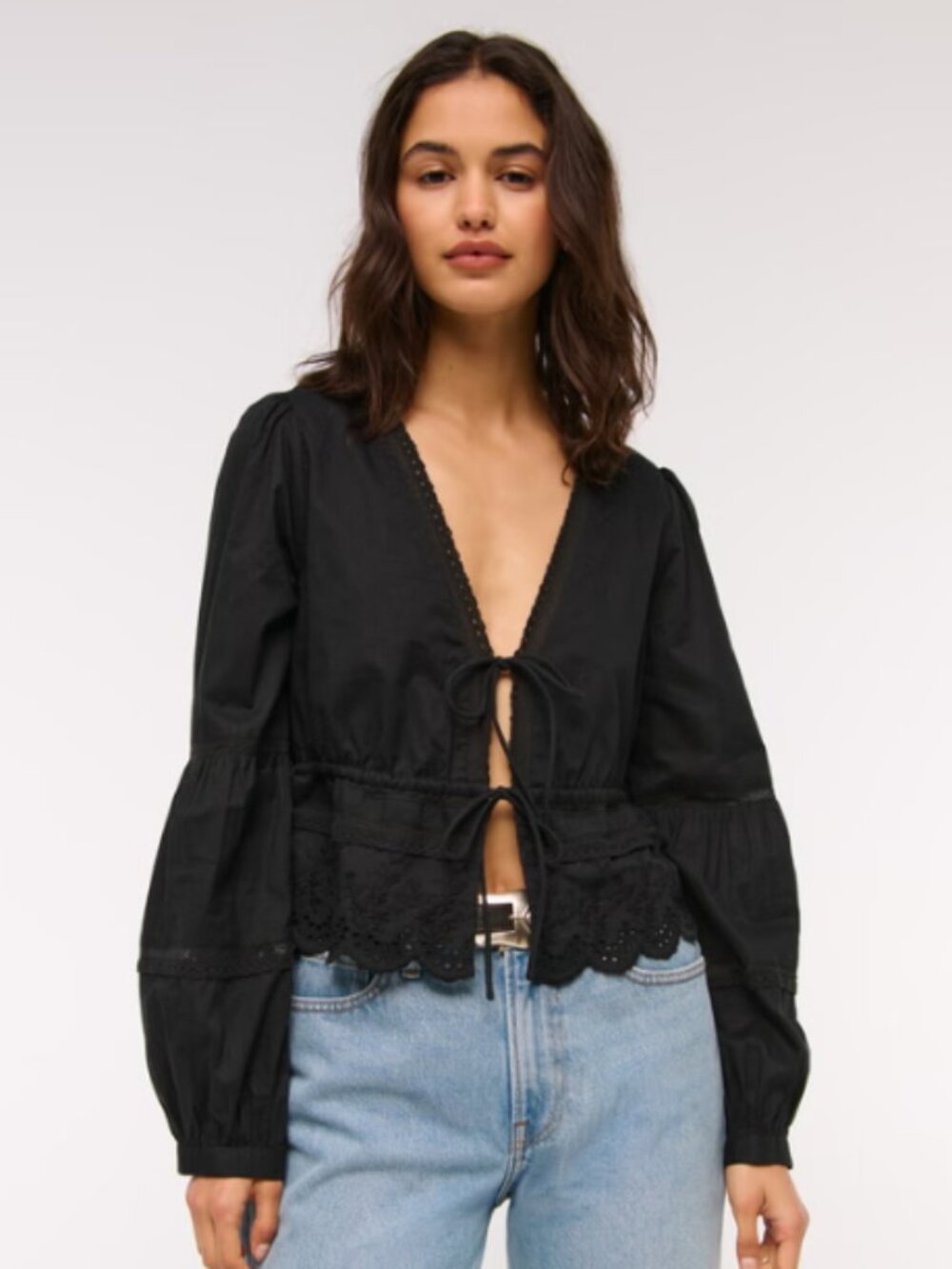 Abercrombie Long Sleeve Lace Tie-Front Top - Size Small